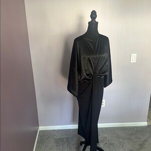 ASOS Black Wrap Tie Front Midi Dress